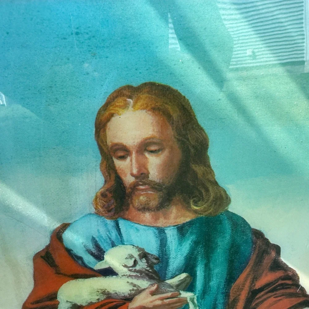 Vintage Jesus Good Shepherd Wood Wall Plaque Lamb Sheep Religious Art